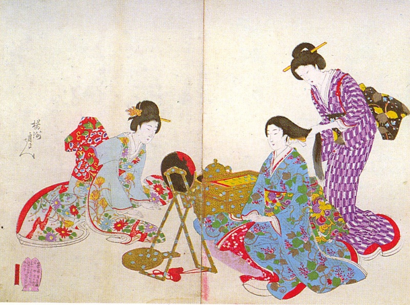Ladies at their toilette (by Hashimoto Shuen: Chiyoda No Ooku)